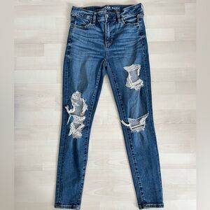 American Eagle Light Wash Next Level Stretch Destroyed Skinny Jeans